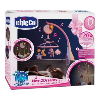 Chicco First Dreams - Karuzela na łóżeczko Next2Dreams 3w1 Różowa 76271
