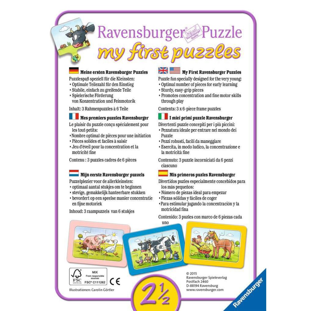 Ravensburger - Moje pierwsze puzzle Zwierzaki 3 x 6 elem. 065714