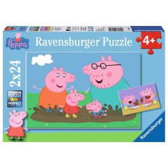 Ravensburger - Puzzle Świnka Peppa. Zabawa w błocie 2 x 24 elem. 090822