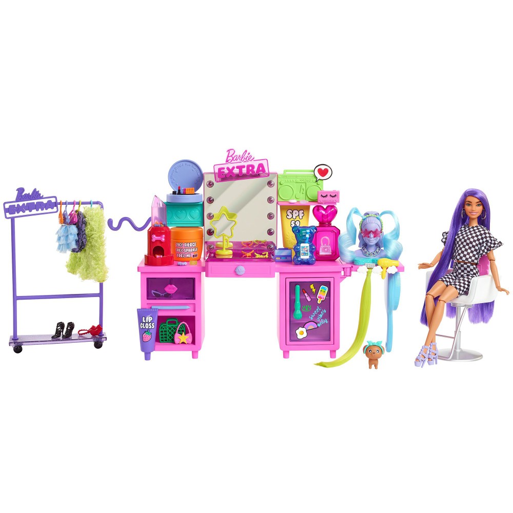 Barbie Extra - Zestaw Toaletka ze światłem Lalka + Akcesoria GYJ70