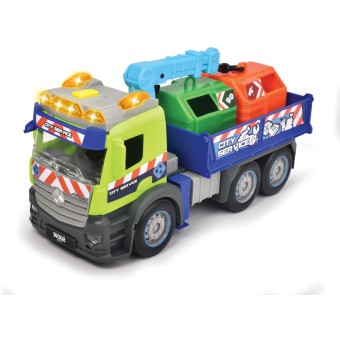 Dickie City - Samochód ciężarowy Mercedes do transportu pojemników do segregacji odpadów ze światłem i dźwiękiem 3745015