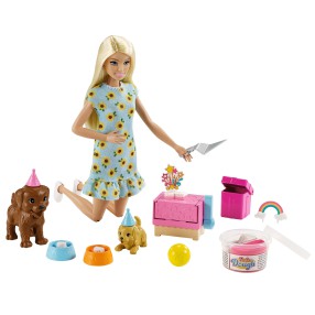 Barbie - Zestaw Przyjęcie dla szczeniaczka Lalka i Masa Plastyczna GXV75