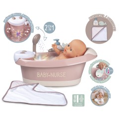 Smoby Baby Nurse - Wanienka do kąpieli z hydromasażem, prysznicem i światłem 220368
