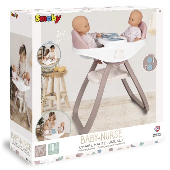 Smoby Baby Nurse - Krzesełko do karmienia dla bliźniąt, bujak 2w1 dla Lalek 220371