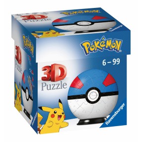 Ravensburger - Puzzle 3D Kula Pokemon Pokeball Niebieski 54 elem. 112654