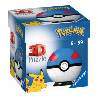 Ravensburger - Puzzle 3D Kula Pokemon Pokeball Niebieski 54 elem. 112654