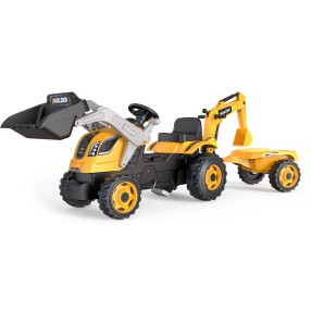 Smoby - Traktor Builder MAX z łyżką, koparką i przyczepą Żółty 710304