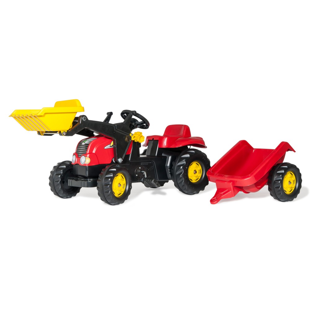 Rolly Toys - Traktor KID z łyżką i przyczepą Czerwony 023127