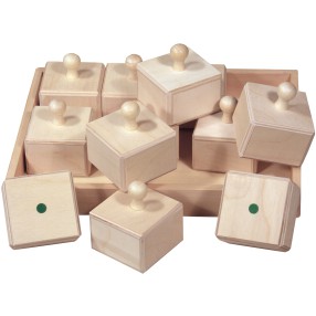 Beleduc - Puszki szmerowe Drewniane pudełka dźwiękowe Zabawka sensoryczna 23607X