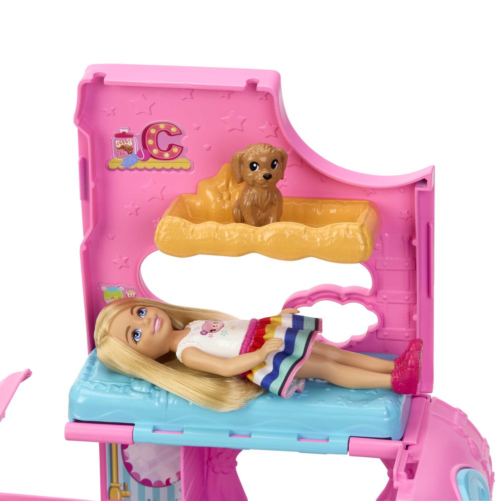 Barbie Chelsea - Różowy kamper + laleczka Chelsea + 14 akcesoriów HNH90