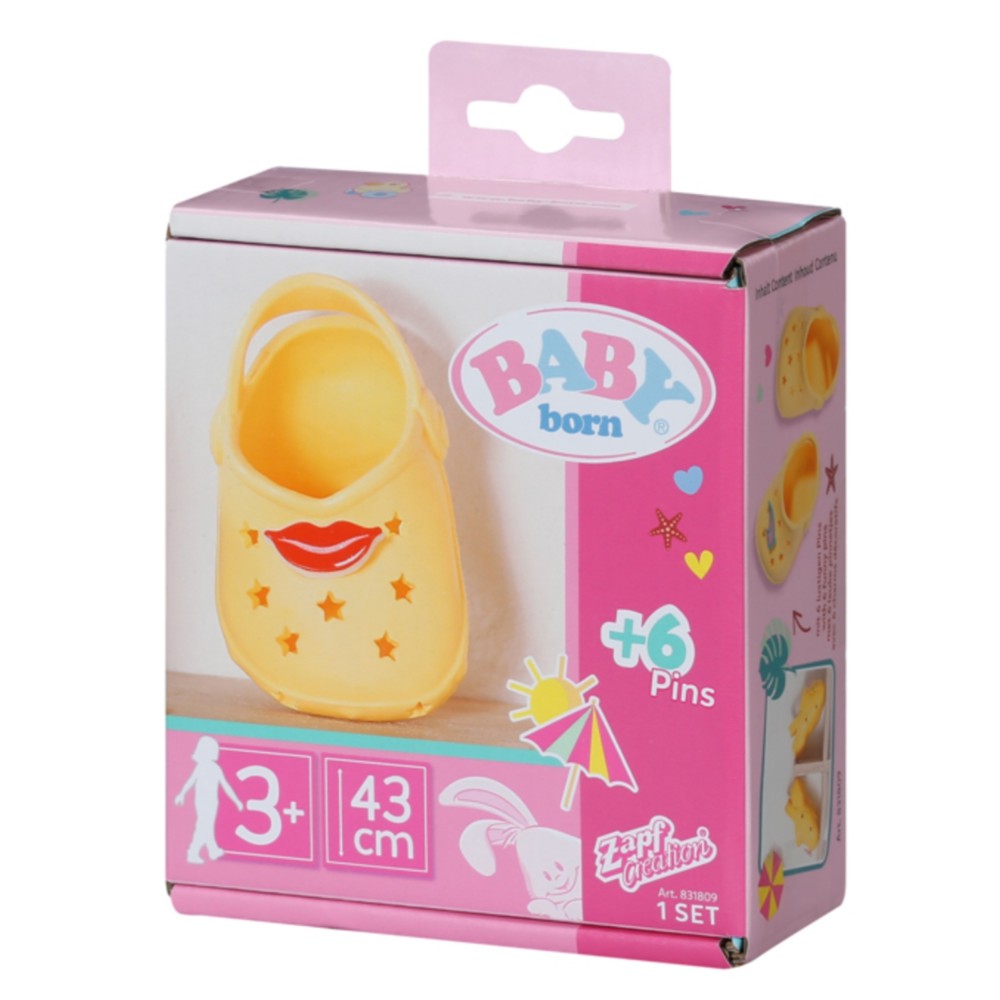BABY born - Żółte klapki z przypinkami Dla lalki 43 cm 831809 A