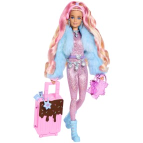 Barbie Extra Fly - Lalka Zimowa w różowym kombinezonie + akcesoria HPB16