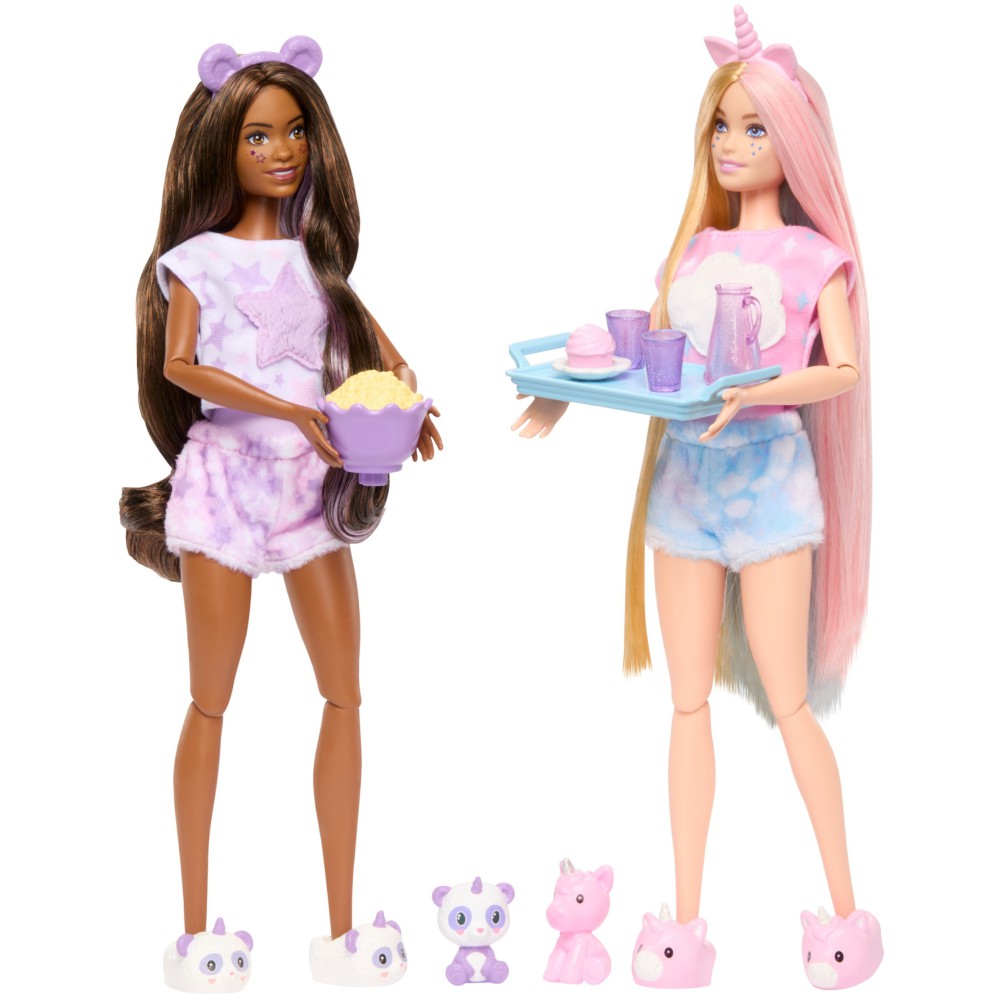 Barbie Cutie Reveal - Piżama party Zestaw prezentowy z 2 lalkami i akcesoriami HRY15