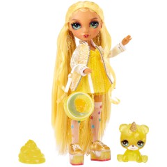 Rainbow High - Błyszcząca lalka Sunny Madison (Żółta) + zwierzątko i slime 120186