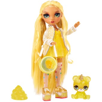 Rainbow High - Błyszcząca lalka Sunny Madison (Żółta) + zwierzątko i slime 120186