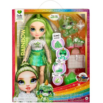 Rainbow High - Błyszcząca lalka Jade Hunter (Zielona) + zwierzątko i slime 120193